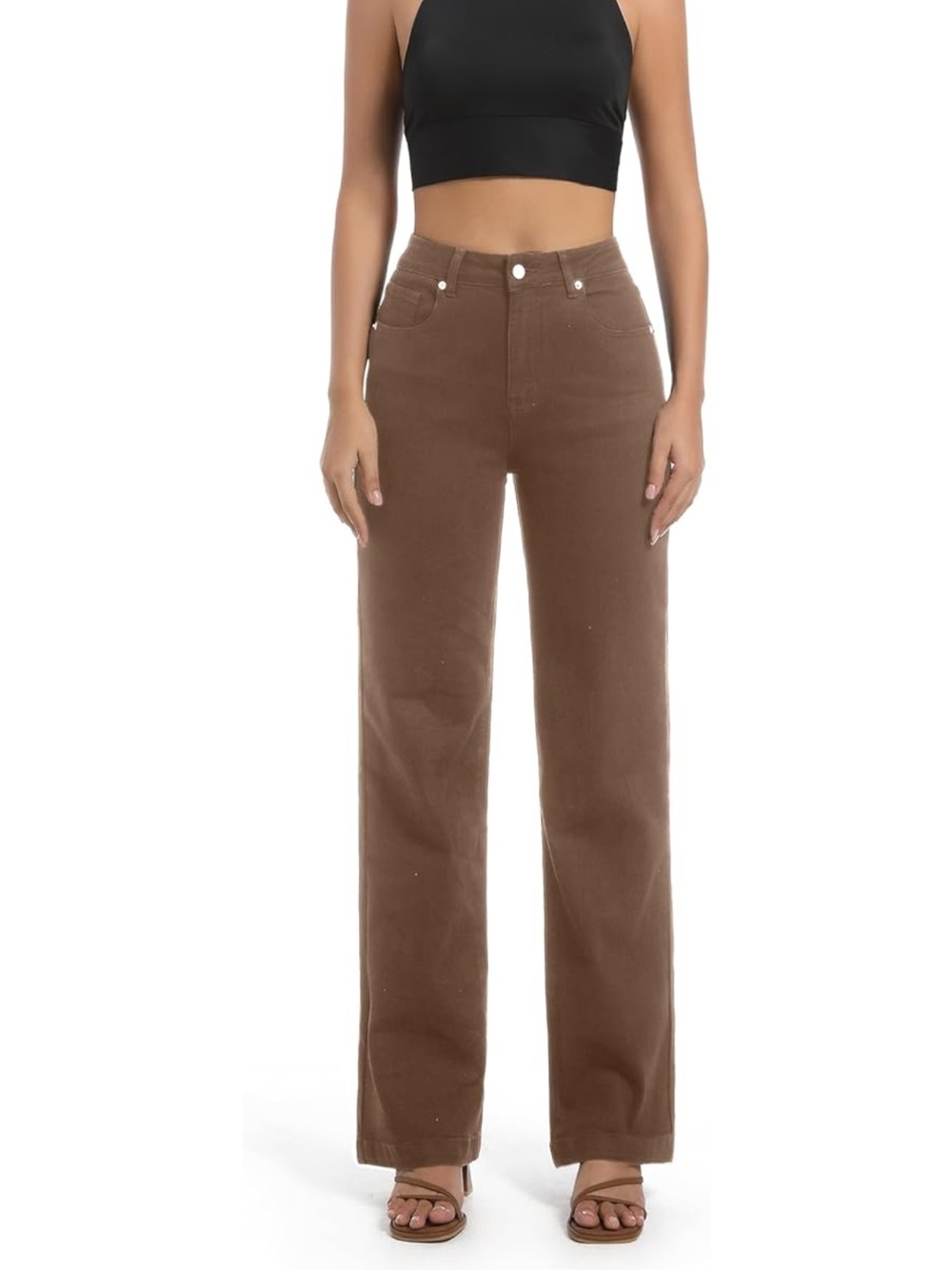 Wide Leg High-Rise Pants in Brown
